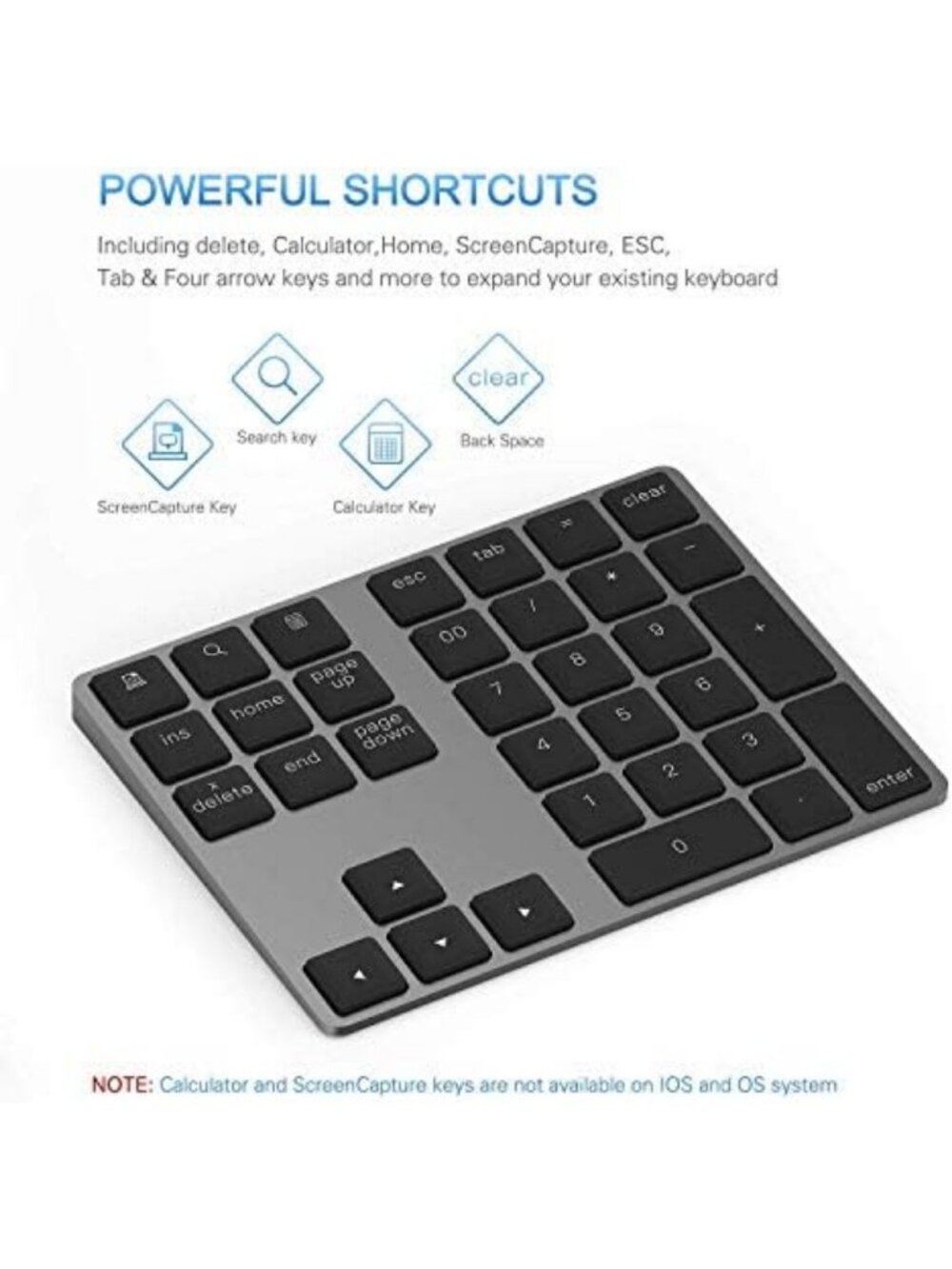 Wireless Rechargeable Aluminum Bluetooth Numeric Keypad - Portable Number Pad - Picture 4 of 6